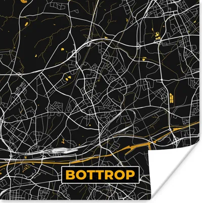 Produktbild von MuchoWow® Poster Bottrop - Stadtplan - Schwarz und Gold - Deutschland - Karte 100x100 cm - Babyzimmer