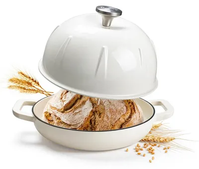 Immagine prodotto di Casseruola in ghisa smaltata da 5,35 litri/25 cm, bianca, ideale per la preparazione di pane a lievitazione naturale