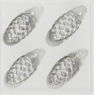 Produktbild von 4 tlg. Glas-Tannenzapfen Set in Ice Weiss Silber