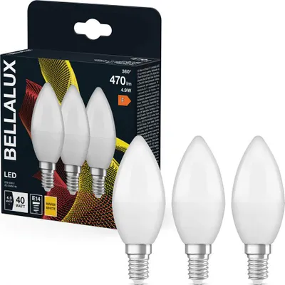 Immagine prodotto di 3 candele Bellalux LED 4,9W = 40W E14 opaco 470lm bianco caldo 2700K