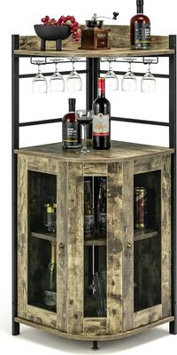 COSTWAY Weinschrank Industrial, Barschrank mit Glashalter, Küchenschrank Ecke, aus Metallrahmen, 46 x 46 x 130 cm