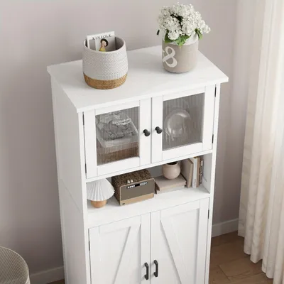 Produktbild von Kleiner Schrank – Aufbewahrungsschrank – Badezimmer-Schrank – Küchenschrank – Schrank mit Glastüren – 128 cm hoch