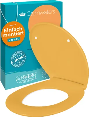 Produktbild von Calmwaters® Premium WC Sitz einfache Montage, Toilettendeckel bis 250 kg,  EU, antibakterieller Duroplast, Absenkautomatik, 2 Montage Optionen, abnehmbar, Klobrille, oval, Curry-Gelb