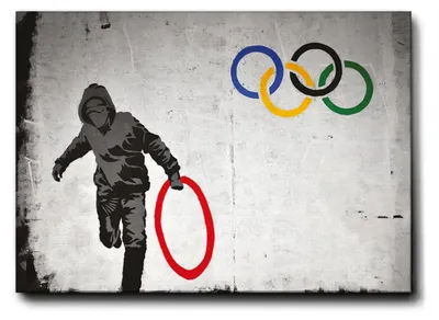 Produktbild von Banksy - Olympischer Kreis - 140L x 100B cm - Premium Loom Canvas mit hoher Dicke