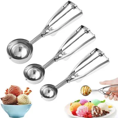 Produktbild von 3 Stück Eiskugellöffel - 4 cm+5 cm+6 cm - Eiskugelzange – Melonenlöffel – Donutzange – für perfekte Eiskekse, Kuchenteig, Melone und Kartoffelpüree