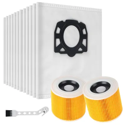12 Stofzuigerzakken + 2 Filter + Bürste für Karcher WD3