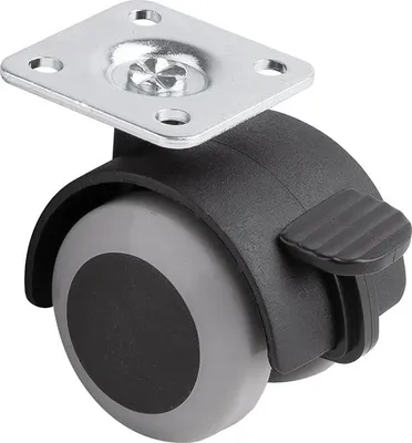 Produktbild von Möbelrolle mit flexibler Lauffläche, 40 mm Durchmesser, mit Montageplatte und Bremse, grau