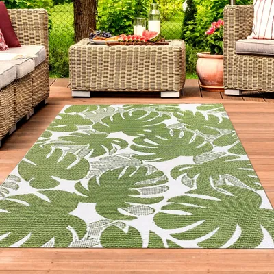 Produktbild von Exotischer Outdoor-Teppich mit tropischen Blättermotiven in Grün Größe - 180 x 280 cm