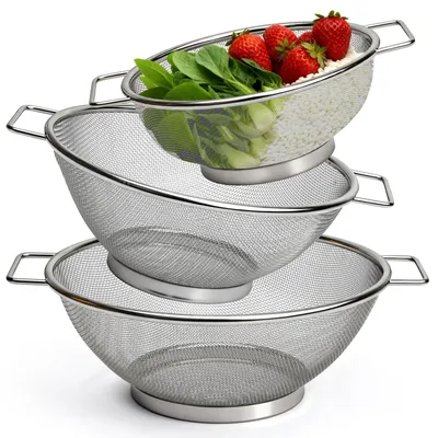Zdjęcie produktu dla Sito kuchenne 3-częściowe, stal nierdzewna, 18/22/24 cm, do mąki