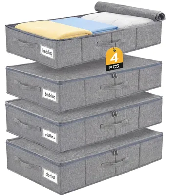 2er-Set Aufbewahrungsboxen unter Bett, 85x40x17 cm, Leinen, faltbar