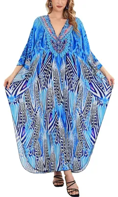 Image de Robe de nuit ample en caftan pour femmes, taille grande, couleur bleue