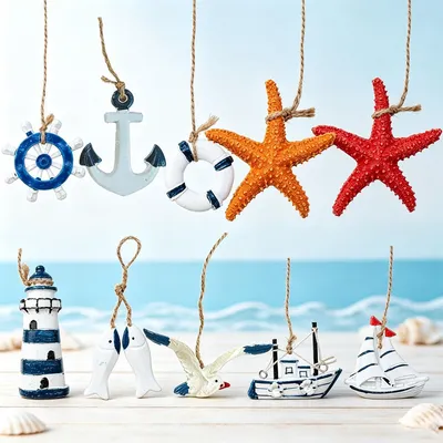 10er Set nautische Holzornamente, maritime Deko, Strandstil
