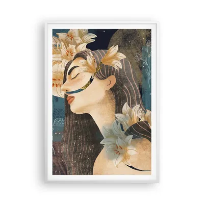 Produktbild von Gerahmtes Poster - Weißer Rahmen - Surreal Frau Blumen - 70x100 cm - Wand Bild - Wanddeko - Wandbilder - Kunstposter - Wandposter - Bilderrahmen - Bilder - Kunstdruck - P2WPA70x100-4743