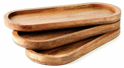 3er-Set ovale Serviertabletts aus Mangoholz, 30,5 cm