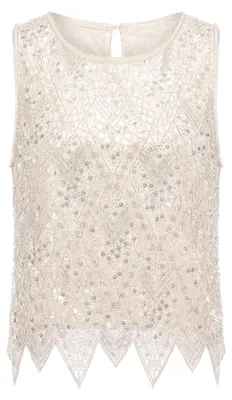 Produktbild von Ärmelloses Damen Top mit Paillettenmuster, Rundhalsausschnitt, Beige, Gr. M