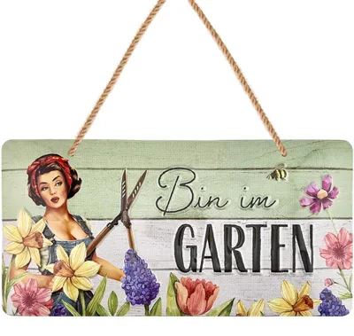 Produktbild von Retro Blechschild Garten- bin im Garten, Gartenschilder mit Sprüchen, Gartengeschenkidee, Schild Garten Gärtner Geschenke, retro Deko