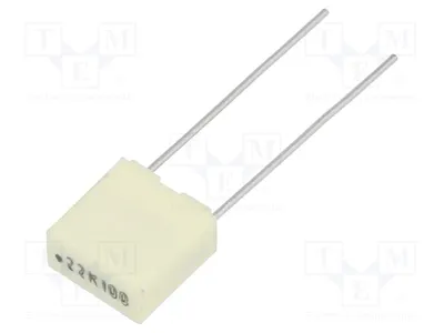 Obrázok produktu pre 5 kondenzátorov: polyesterový, 220 nF, 63 VAC, 100 VDC, rozmer: 5 mm, tolerancia: ±10%, kód: R82EC3220Z370K