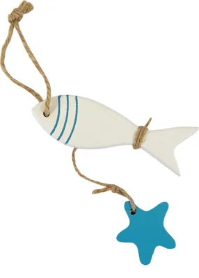 Produktbild von Oblique Unique Holz Fisch + See Stern Maritime Deko Hängedeko Tischdeko Sommer Dekoration - weiß