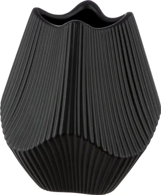 Immagine prodotto di Gilde Vase, "Lamellen", Keramik, schwarz, VE 2, L. 15 cm, B. 15 cm, H. 18 cm 55379 4063387553794