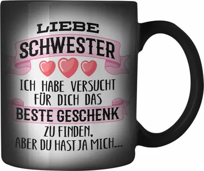 Produktbild von Trendation - Beste Schwester Geschenk Farbwechsel Zauber-Tasse Karabiner Farbwechsel Zauber-Tasse Edelstahl Geburtstag Weihnachten Geschenkideen Schwestern Bruder Lustig (Schwarz)