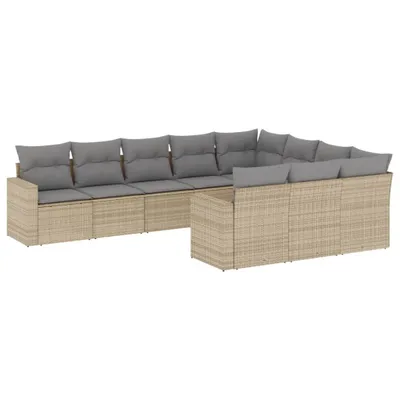 Produktbild von vidaXL 10-tlg. Garten-Sofagarnitur mit Kissen Beige Poly Rattan