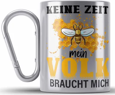 Produktbild von Trendation - Keine Zeit Mein Volk Braucht Mich Edelstahl Tasse Karabiner Geschenk Bienen Honig Imker Imkeri Geschenkidee Bienenzüchter (Silber)