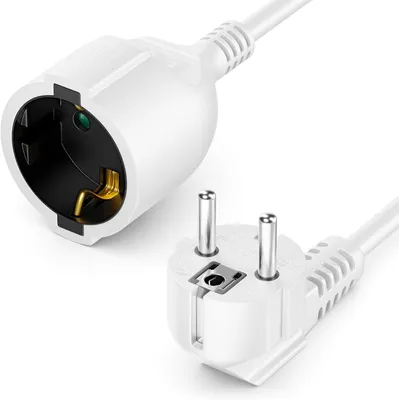 Produktbild von 2m Verlängerungskabel, Stromkabel, Netzkabel, Verlängerung, Stecker – Weiß – Typ F (CEE 7/7), 90° gewinkelt, zum Anschluss an Steckdose 7/3