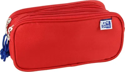 Imagen del producto de Oxford, estuche escolar para niños Kangoo, con 3 compartimentos, goma elástica, 3 cremalleras, color rojo, diseño moderno