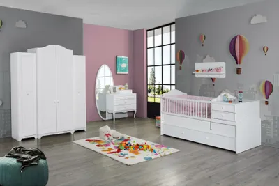 Zdjęcie produktu dla Kinderzimmer Kinderbett Möbel Komplett Set Kommode Schrank 4tlg.