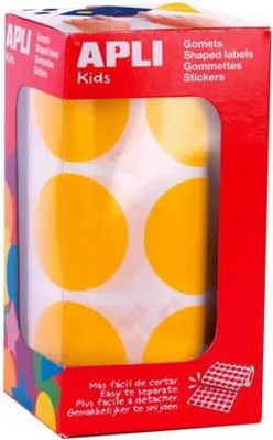 Produktbild von Apli Selbstklebende Aufkleber für Kinder, rund, in Gelb, mit einem Durchmesser von 33 mm