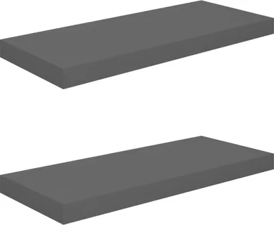 Zdjęcie produktu dla Półki ścienne, 2 szt., wysoki połysk, szare, 60x23,5x3,8cm, MDF