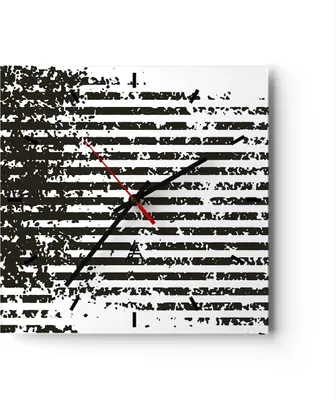 Produktbild von Wanduhr - Quadrat - Glasuhr - Abstraktion Schwarz Gürtel - 40x40cm - Schleichendes Uhrwerk - Lautlos - zum Aufhängen bereit - Dekoration Modern - Wanddekoration aus Glas - C3AC40x40-4855