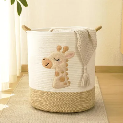 Produktbild von Aufbewahrungsbox – Geflochten – Groß – Für Kinder – Wäschekorb für Babys – Kinderzimmer – Wäschebehälter – Stoff – Spielzeugkörbe aus Baumwollseil – Wäschekorb