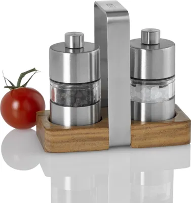 Produktbild von AdHoc ME03 Set aus Salzmühle und Pfeffermühle Menage Minimill,  Edelstahl | Akazienholz