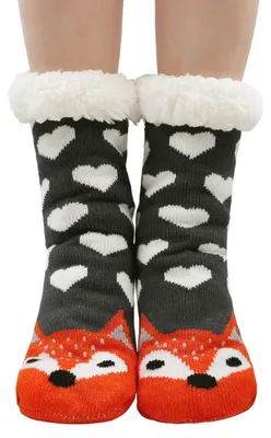 Produktbild von Haussocken Damen mit ABS-Sohle Thermosocken für Winter 35-41 Orangenfuchs