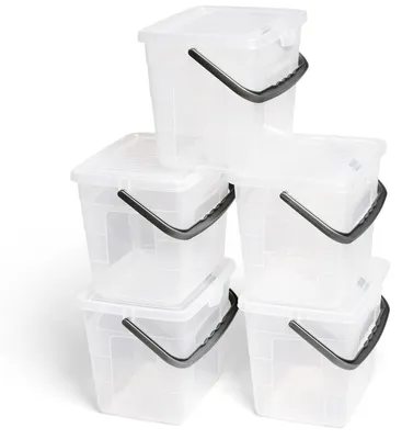 Produktbild von Waschmittelbox Waschpulverbox Aufbewahrungsbox - 4 Liter - Transparent - Mit Deckel - Mit Griff - 5 Stück