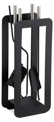 Produktbild von Relaxdays Kaminbesteck, 5-teilige Kamingarnitur mit Ascheschaufel, Besen, Schürhaken, Zange & Halter, modern, schwarz