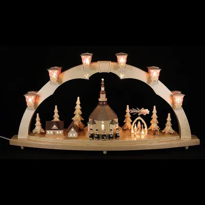 Imagen del producto de Arco decorativo "Schwibbogen" de la iglesia de Seiffen, con pirámide, de 40x80 cm, de Richard Glässer