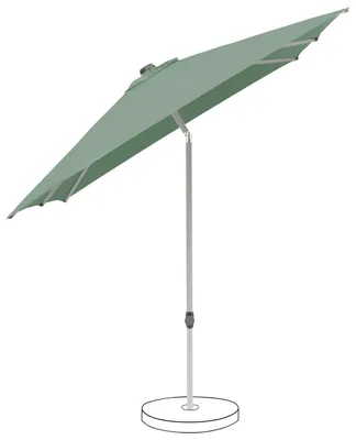 A light green rectangular patio umbrella with a silver pole and a circular base, shown against a white background.