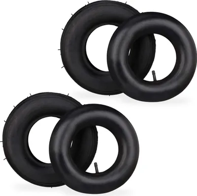 Produktbild von Relaxdays Schubkarrenrad mit Schlauch, 2er Set Ersatzreifen, 3.50-6", luftbereift, für Schubkarre, bis 136 kg, schwarz