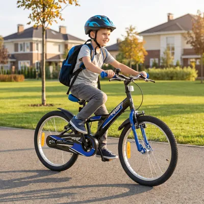 Produktbild von Actionbikes Kinderfahrrad Wasp 20 Zoll | Kinder Fahrrad - V-Brake Bremsen - Kettenschutz - Fahrradständer - 6-9 Jahre (Schwarz/Blau)