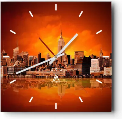 Produktbild von Wanduhr - Quadrat - Glasuhr - Amerika architektur straße tourismus - 40x40cm - Schleichendes Uhrwerk - Lautlos - zum Aufhängen bereit - Dekoration Modern - Wanddekoration aus Glas - C3AC40x40-2118