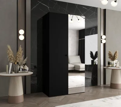Obrázek produktu pro Zrcadlová šatní skříň CAITIR 2 100 cm - černá / černý úchyt