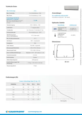 Technical data sheet and diagram for a Sauermann product.
