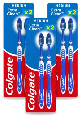Imagen del producto de 3 cepillos de dientes Colgate Extra Clean - Tamaño medio - Paquete económico - 3 unidades