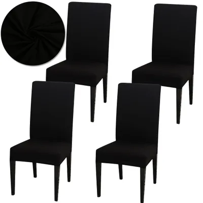 Immagine prodotto di Coprisedia 4 pezzi, coprisedia universale elasticizzato moderno monocolore coprisedia sala da pranzo, nero