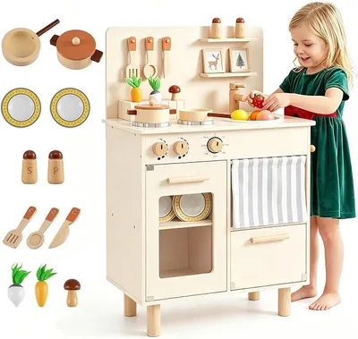 Imagen del producto de Cocina de juguete, cocina infantil con accesorios y alimentos de juguete (color beige)