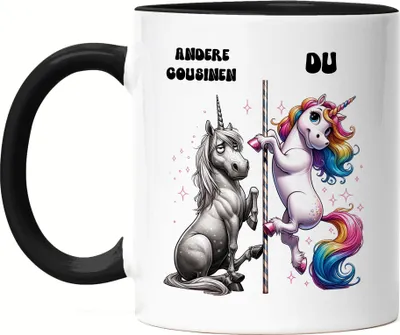 Produktbild von Andere Cousinen Du Einhorn Tasse Schwarz Cousine Verwandtschaft Humor