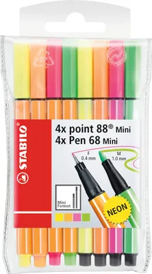 Produktbild von Fineliner & Filzstifte - STABILO point 88 Mini & Pen 68 Mini - 8er Pack - Neonfarben