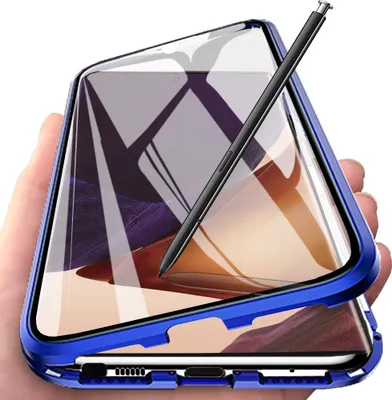 Image de Galaxy Note 20 Ultra Case, coque en verre trempé avec adsorption magnétique, cadre métallique, étui de protection complet pour Samsung Galaxy Note 20 Ultra Bleu
